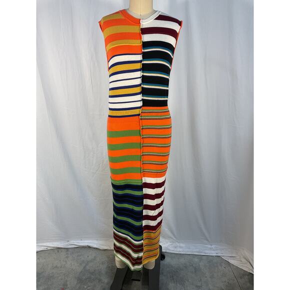 Marni Striped Green Virgin Wool Midi Dress Size 44 - Picture 2 of 6